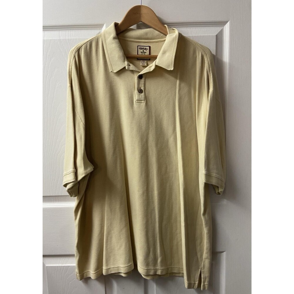 Tommy Bahama Silk Blend Shirt Mens XXL Gold Ribbed Polo Golf Casual